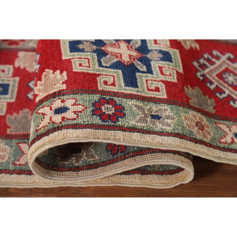 Hand Knotted Oriental 100% Wool Carpet Traditional Geometric Beige & Ivories Kazak Area Rug - 9' 9'' X 6' 8''