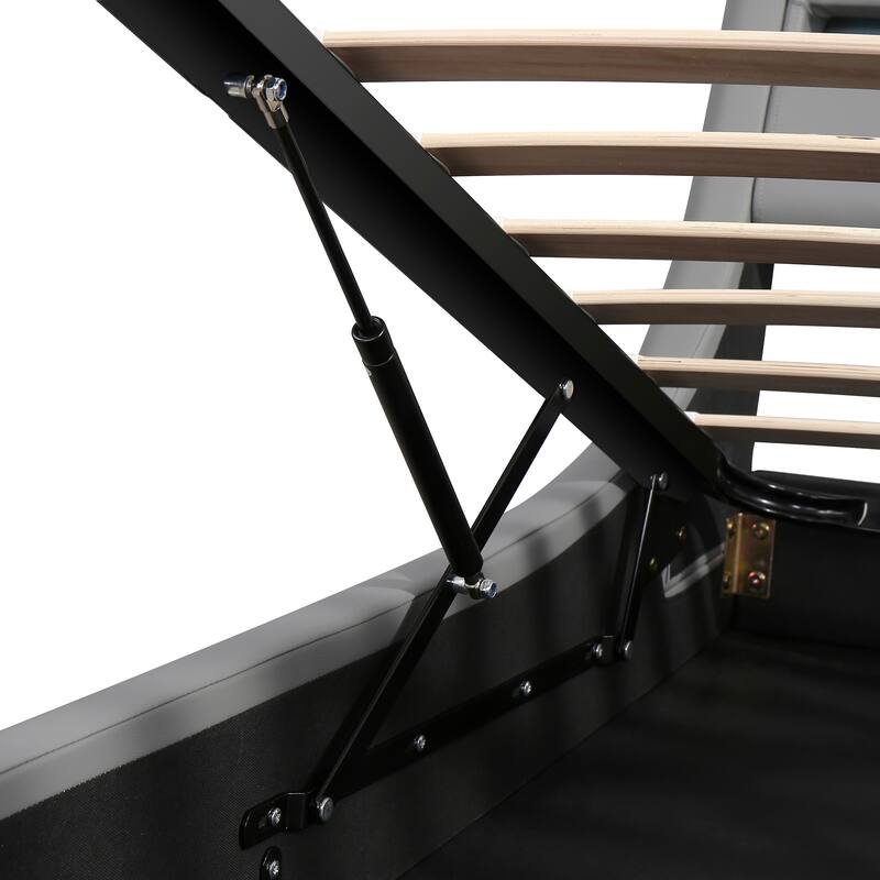 Queen Size Storage Bed Sleigh Bed Platform Bed with Hydraulic Storage System and LED Headboard Sleigh Design Low Profile Bed