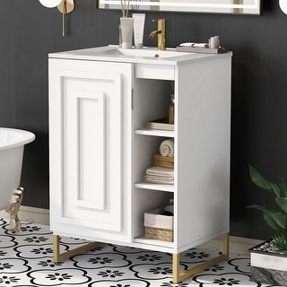 24inch White Bathroom Vanity Sink Combo for Small Space Modern Design with Ceramic Basin Bed Bath Beyond 38406553