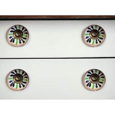 HomeRoots Set of Eight Brown And White Ceramic And Metal Drawer Pull Knobs - 1.5' X '1.5' X '1.5