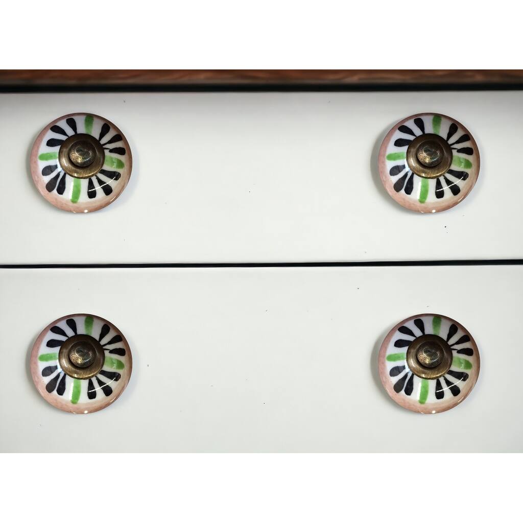HomeRoots Set of Eight Brown And White Ceramic And Metal Drawer Pull Knobs - 1.5' X '1.5' X '1.5