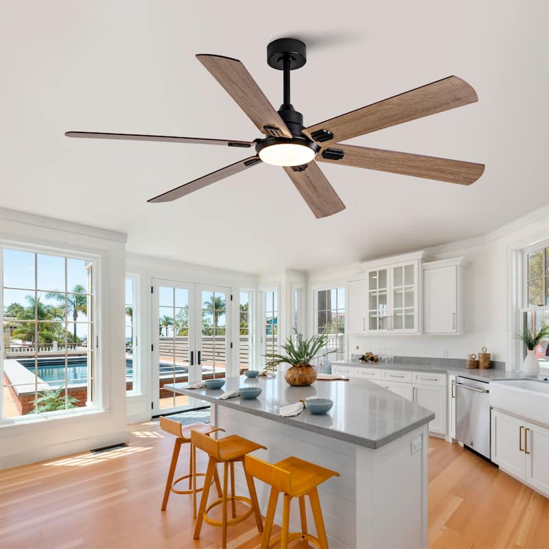 Smart 60" Indoor/Outdoor Ceiling Fan with Light, Dual Finish Black/Walnut 6-Blade, Remote Control, Dimmable LED