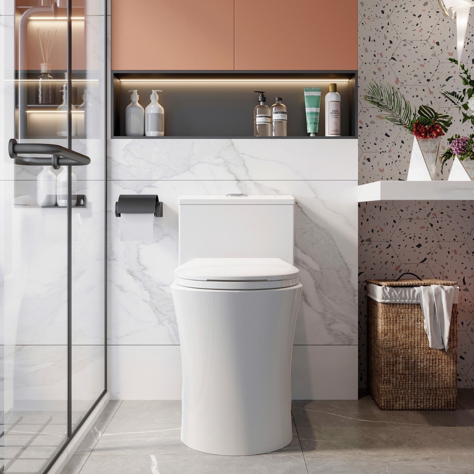 HOROW One Piece Elongated Toilet in White 1.1/1.6 GPF High Efficiency Dual Flush with Soft Closing Seat - N/A