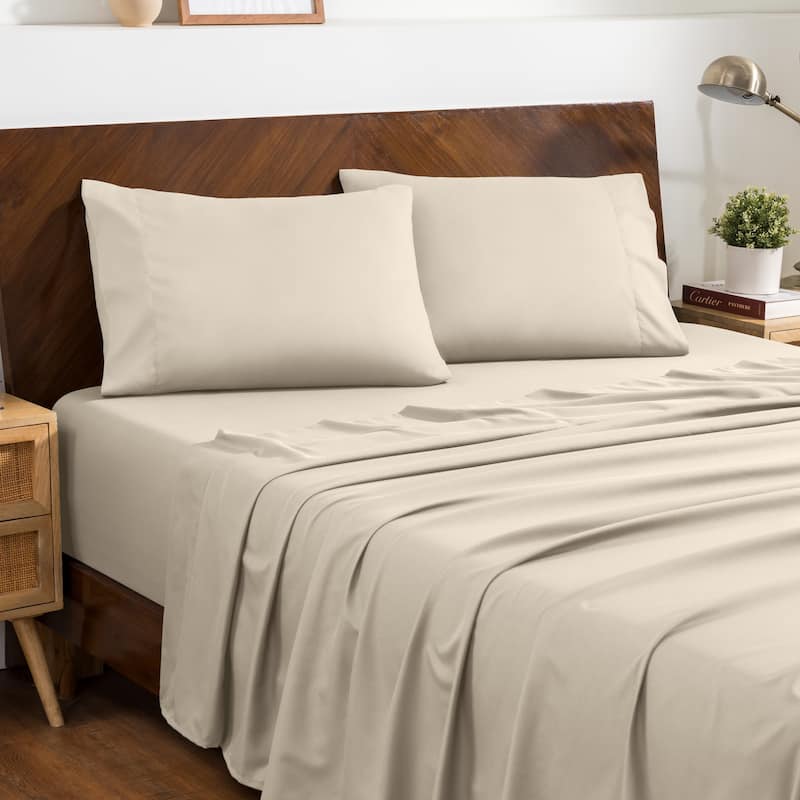 Bare Home Microfiber Sheet Set with Envelope Pillowcases - Split Head Flex King - Sand