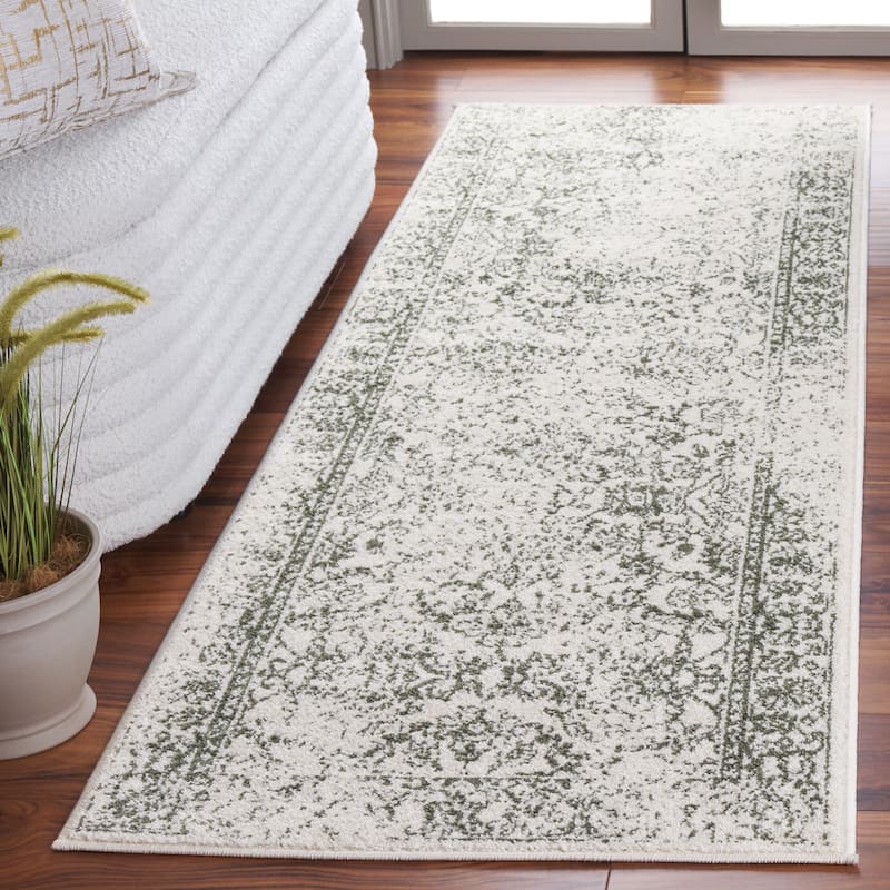 SAFAVIEH Adirondack Dakota Rustic Shabby Chic Distressed Rug - 2'6" x 10' Runner - Ivory/Dark Green - Runner
