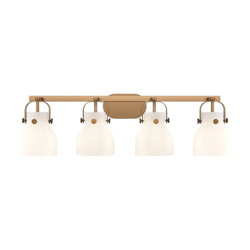 Innovations Lighting Pilaster II Bell - 4 Light 6" Wall-Mounted Bath Vanity Light - Brushed Brass/Matte White