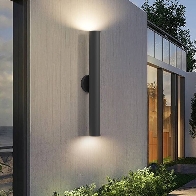 LamQee Modern Black Aluminum Cylinder LED Outdoor Wall Lights - 28 inch