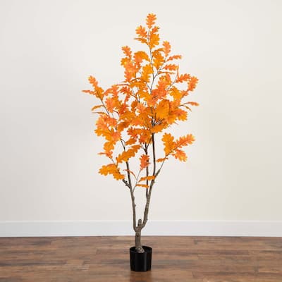 Oak Artificial Potted Tree - 6' - Orange