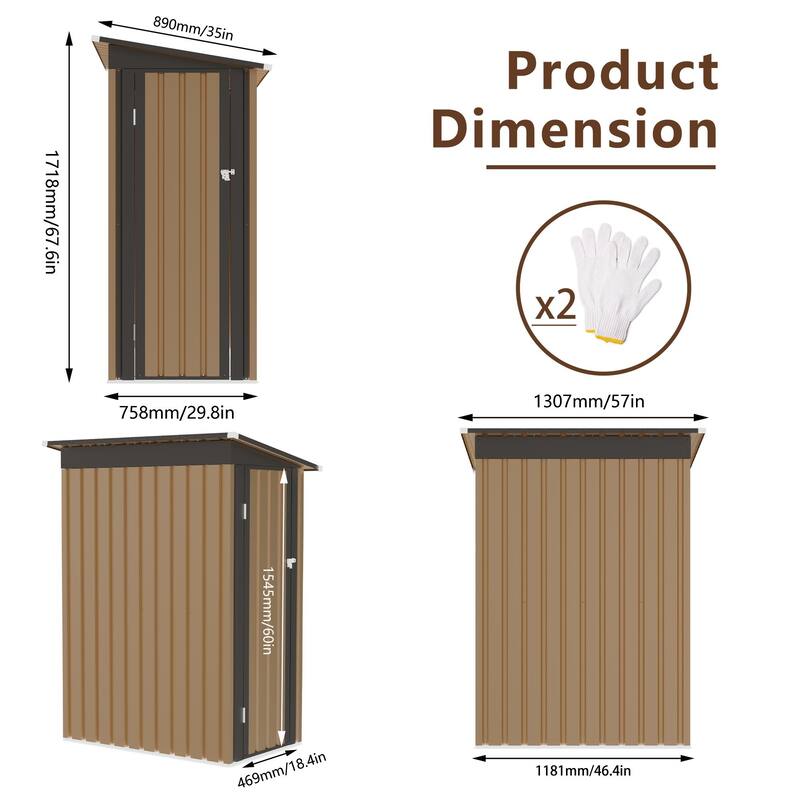 4.27 FT x 2.42 FT Metal Garden Shed 5 X 3 FT Pent Roof with Side Hinge Door