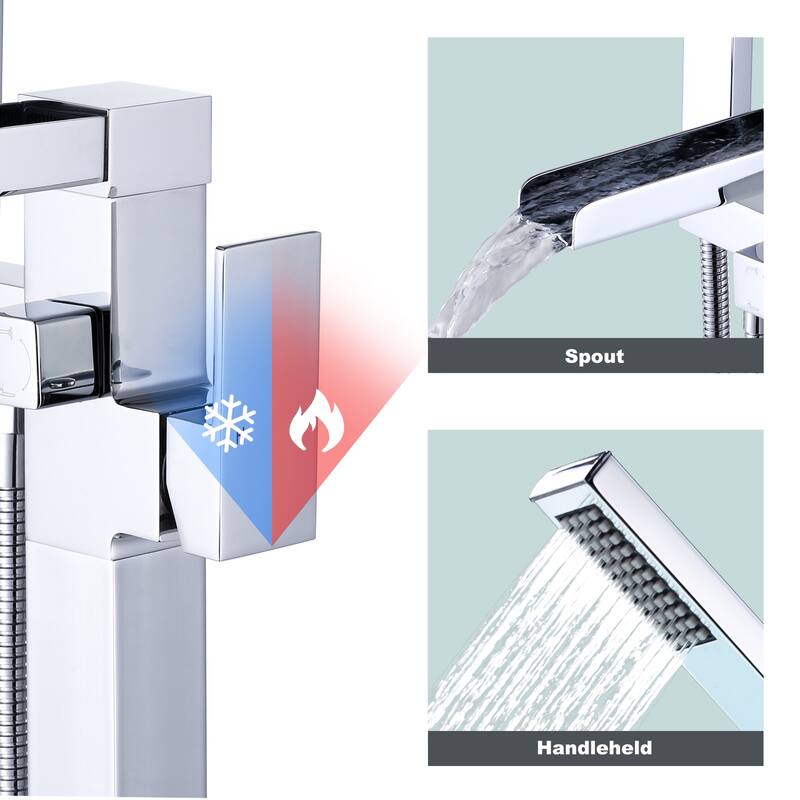 WOWOW Single Handle Freestanding Bathtub Faucet with Handheld Shower