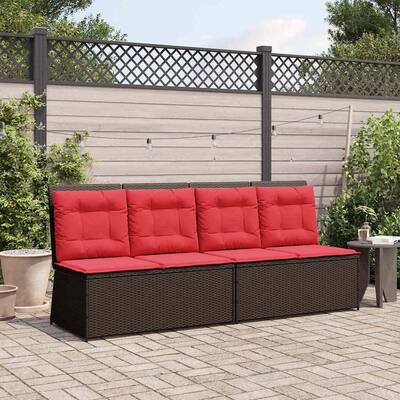 vidaXL Garden Bench with Cushion Brown Poly rattan - 26 x 43 x 37