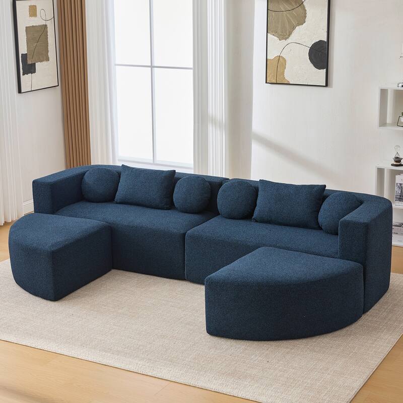 Curved Modular Sectional Boneless Upholstered Sofa Convertible Sleeper Sofa Bed, Free Combination, Boucle Deep Seating Sofa