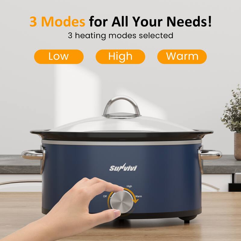 3 Quart Slow Cooker with 3 Heating Settings