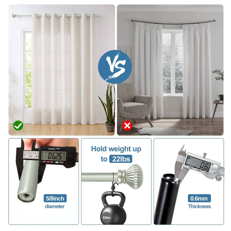 Modern Fluted Ball Adjustable Drapery Curtain Rod with Clip Rings