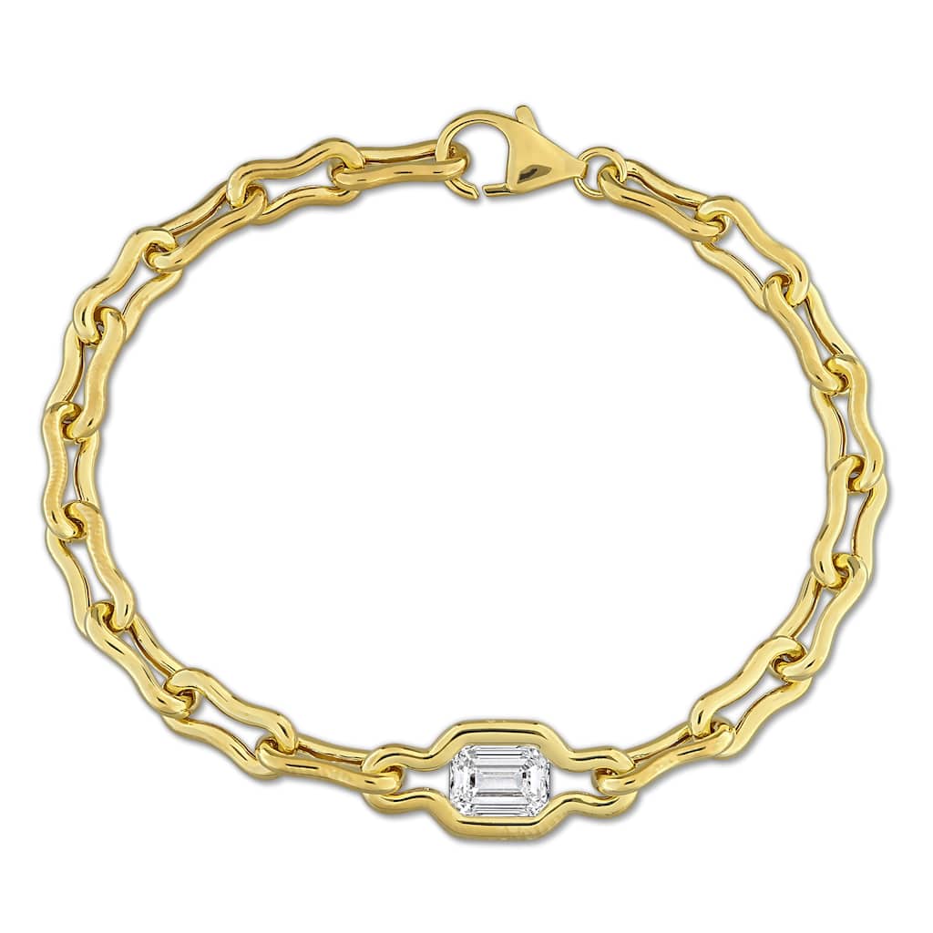 Miadora 1 1/2ct TW Emerald-Cut Lab-Grown Diamond Link Bracelet in 18k Yellow Gold Micron Vermeil - 7.25 in
