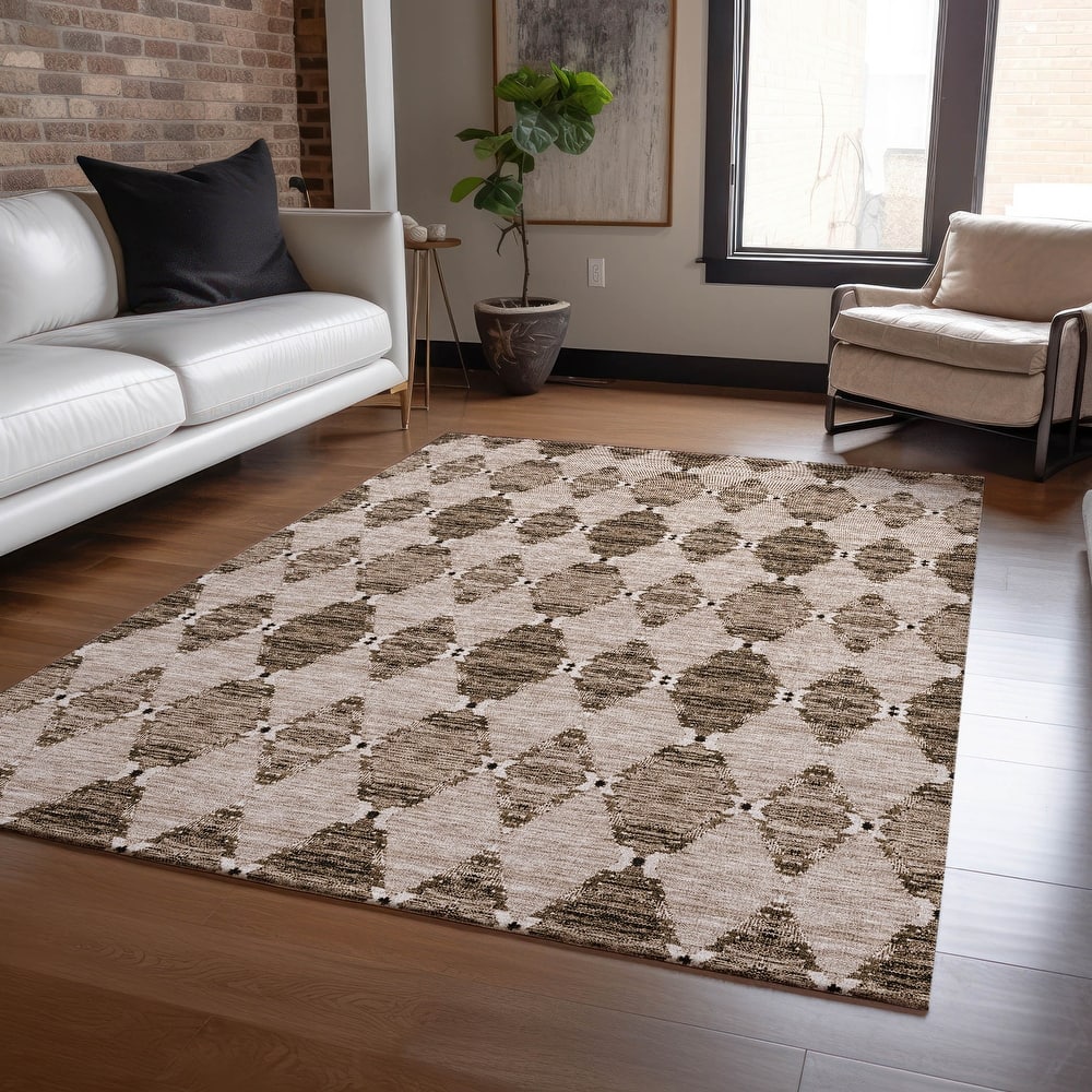 Machine Washable Indoor/ Outdoor Chantille Modern Boho Damask Rug