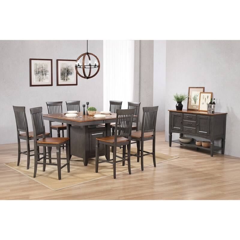 Counter Height Dining Set 5Pc Extendable Table 8 Stools Storage Cabinet Distressed Wood