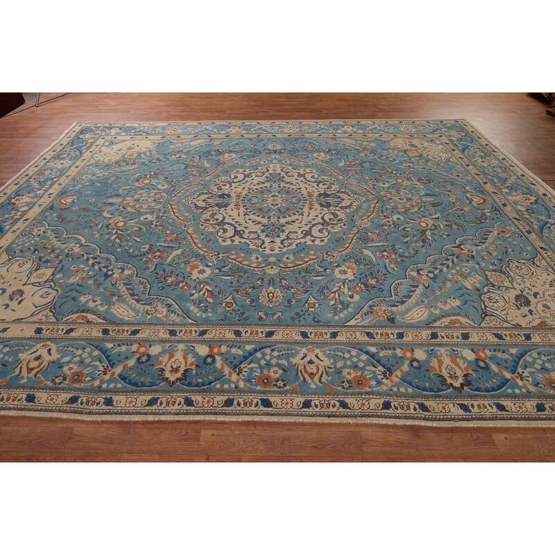 Blue Tabriz Vintage Persian Area Rug Handmade Living Room Wool Carpet - 9'8" x 12'7"
