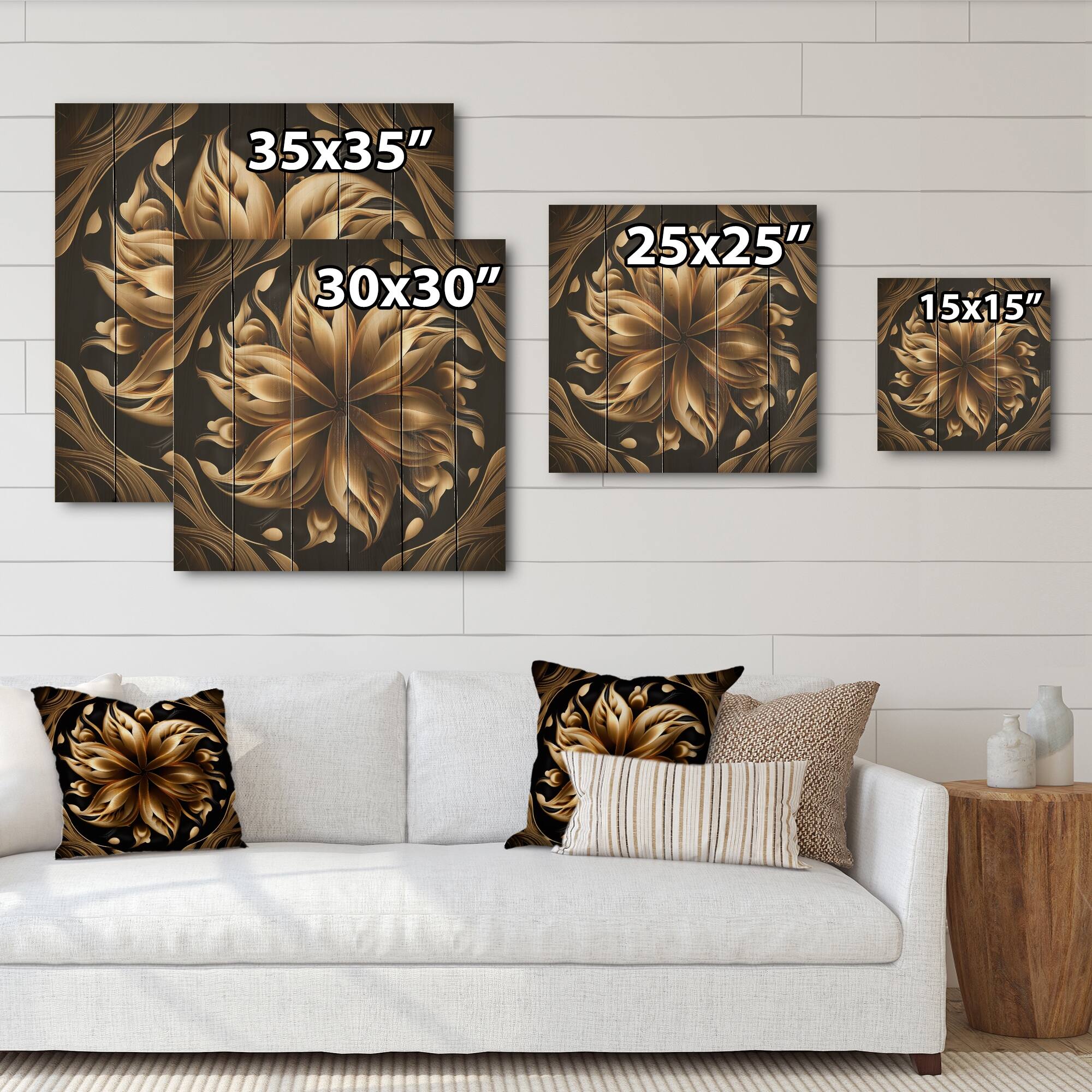 Designart 'Golden Lily On Black V' Floral Lily Wood Wall Art - Natural ...