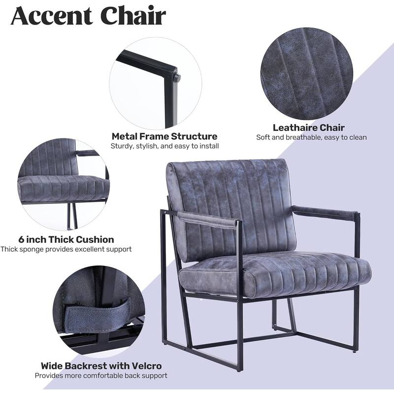 Upholstered Accent Chair with Wide Large Backrest and Thick Cushion, Reading Chair for Living Room