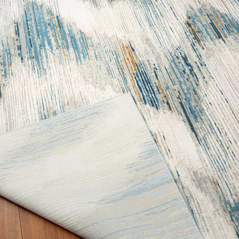 N Natori Bliss Ikat Blue/Grey Modern Area Rug