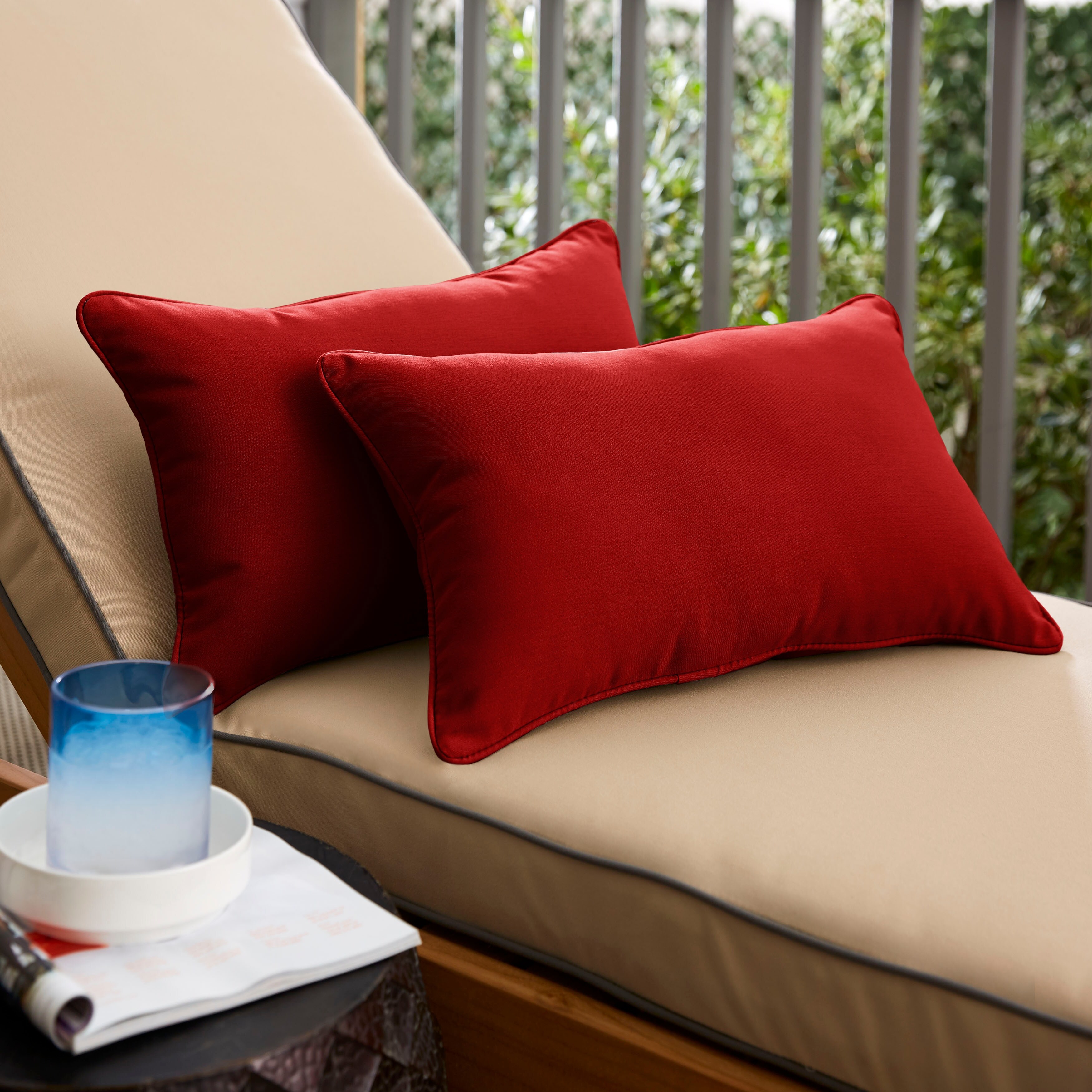 Red sunbrella pillows top