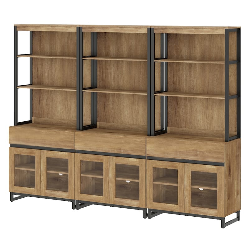 3 PCS Modern 72" Tall Bookcase with 3 Drawers and Open Book Shelfs for Home Office, Living room.