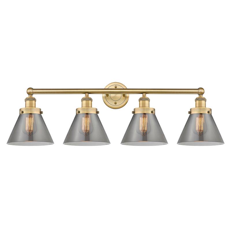 Innovations Lighting Large Cone - 4 Light 35" Bath Vanity Light - Brushed Brass/Light Smoke