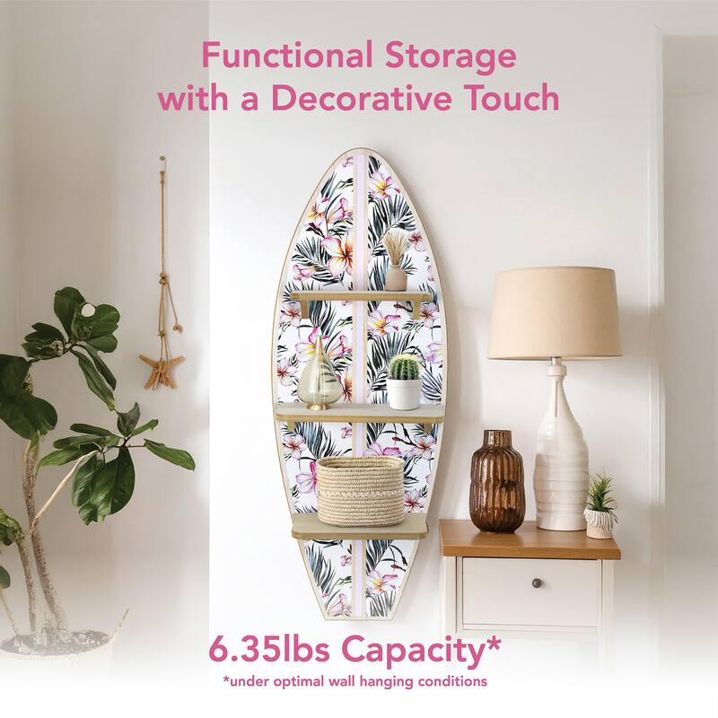 American Art Decor Surfboard Wall Shelf Coastal Beach Themed Decorative Wall Art Storage for Home or Office