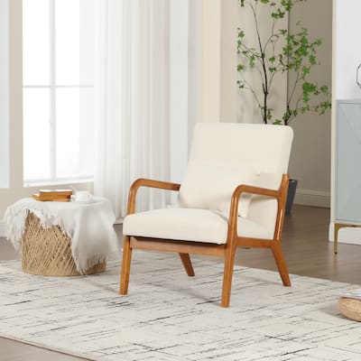 Homefun Corduroy Upholstered Mid-Century Modern Wood Frame Single Armchair for Living Room