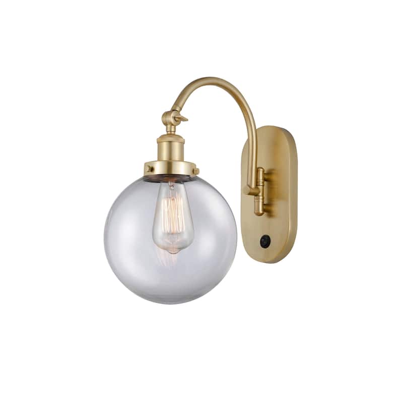 Innovations Lighting 918-1W-15-8 Beacon Sconce Beacon 15" Tall Wall - Satin Gold / Clear