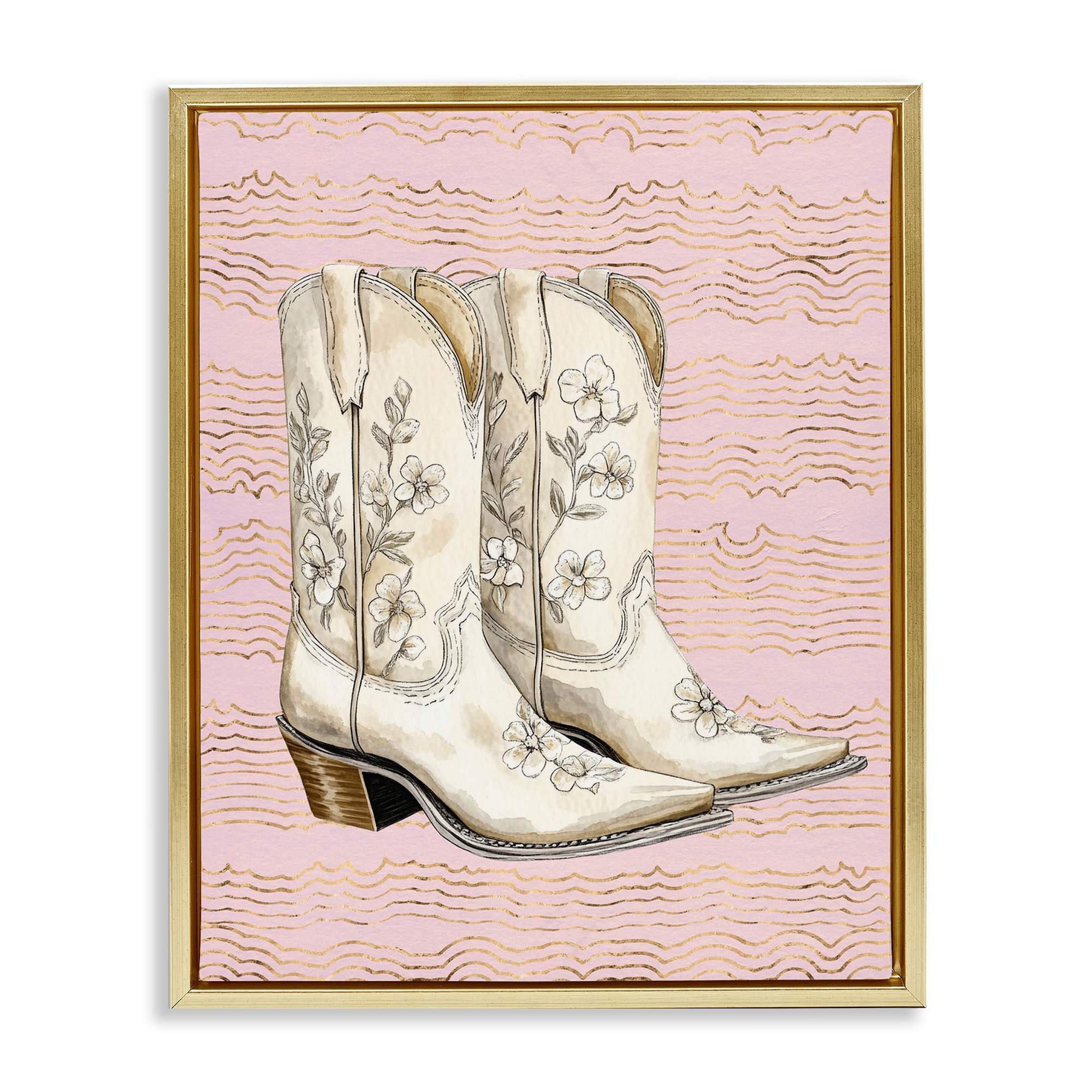 Stupell Cowgirl Boots in White Framed Floater Canvas Wall Art Design By Lettered and Lined