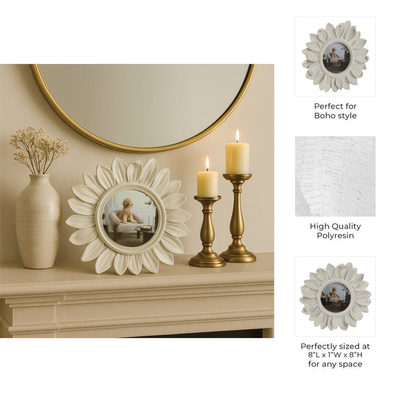 Ivory 4x4 in. Polyresin Novelty Boho Sunflower Photo Frame