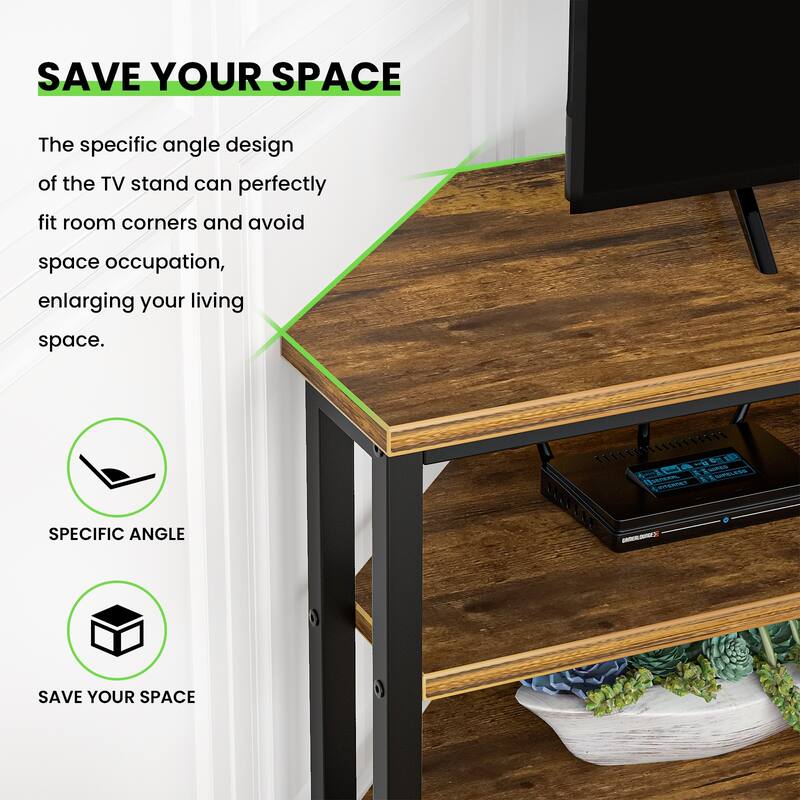 Farmhouse Wood Corner TV Stand with Power Outlet, Space Saving Entertainment Center Media TV Console Table