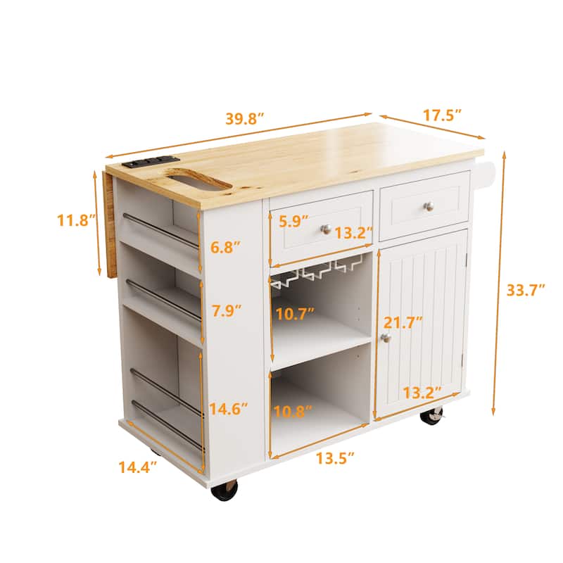 Kitchen Island,Power Outlet,Wine Cup Holder