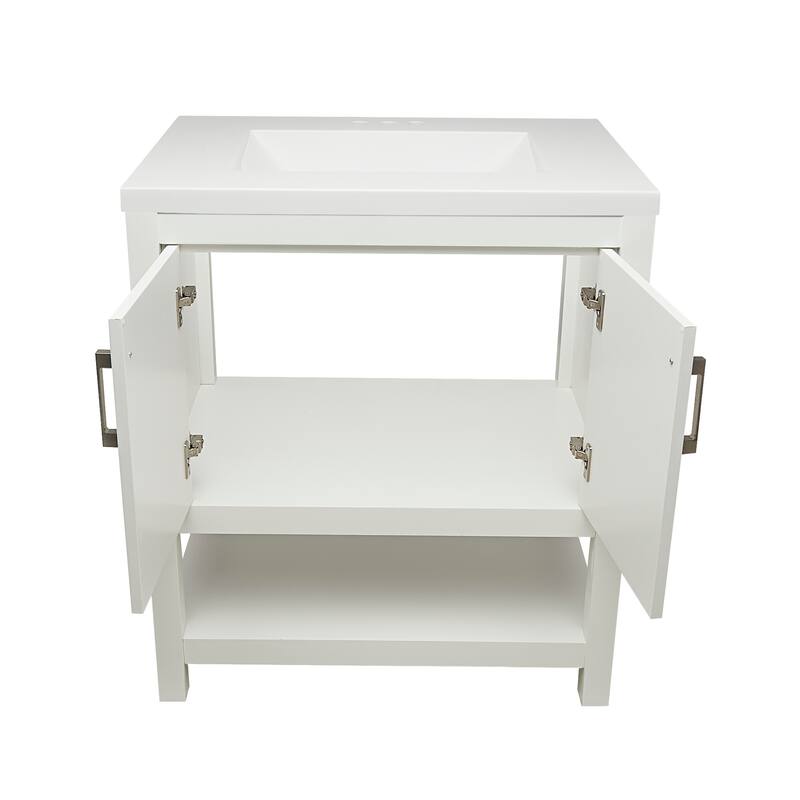 Taos 31" Bathroom Vanity with Cultured Marble Vanity Top Sink in White with White Basin