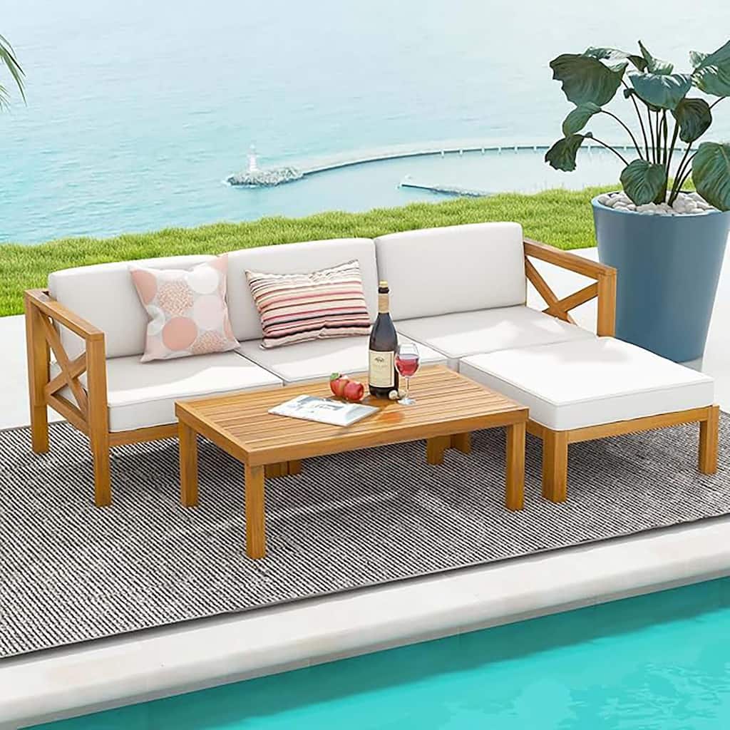 5 PCS Outdoor Conversation Set w/ Chairs Ottoman & Coffee Table