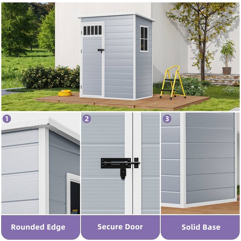 6x4.4 FT/5x3 FT Resin Storage Shed with Fence-Style and Side Windows