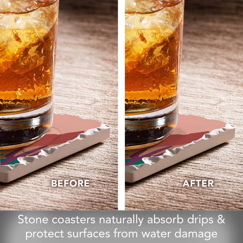 Southwest Palette 4-Pack Absorbent Stone Coasters with Protective Cork Backing 4" Square Made in The USA Easily Wipes Clean