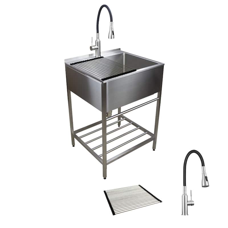 Transolid TFH-2522 25-in. Stainless Steel Laundry Sink with Wash Stand