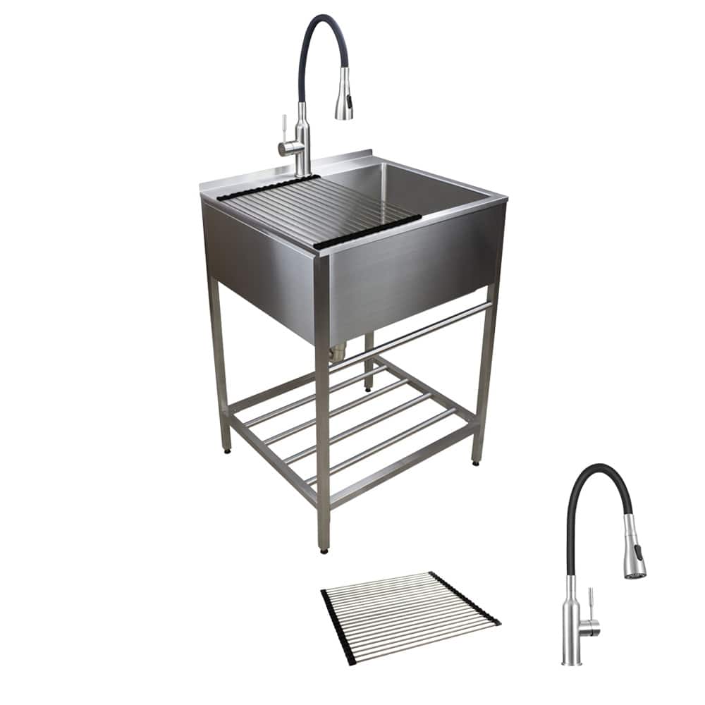 Transolid TFH-2522 25-in. Stainless Steel Laundry Sink with Wash Stand
