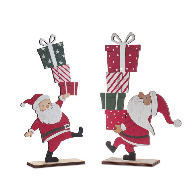 Wooden Santa Claus with Presents Christmas Tabletop Decorations - 12" - Set of 2
