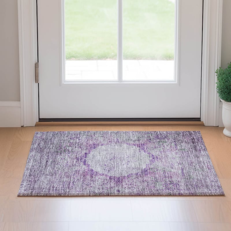 Premium Washable Super Soft Distressed Traditional Mayfield Rug - Purple - 1' 8" x 2' 6" - Rectangle