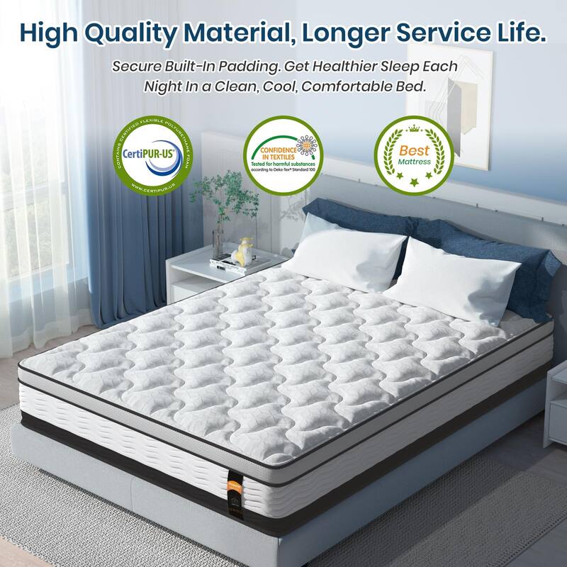 12 inch King Hybrid Mattress in a Box, Cooling Gel Infused Memory Foam and Pocket Spring Mattress, Medium Firm, 76 x 80 inches