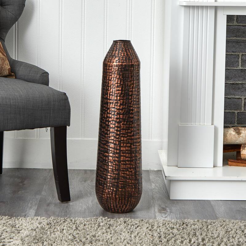 26" Tall Embossed Metal Tower Vase