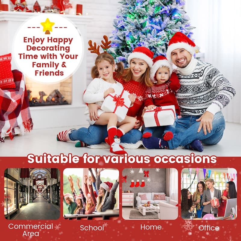 Gymax 4.5/6/7 FT Pre-Lit Artificial Christmas Tree Snow-Flocked Hinged