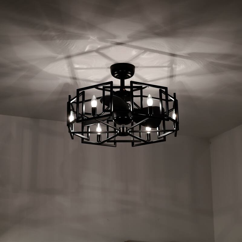 Hemming 26-inch Matte Black 6 Lights 3 Blades Lighted Ceiling Fan with Remote
