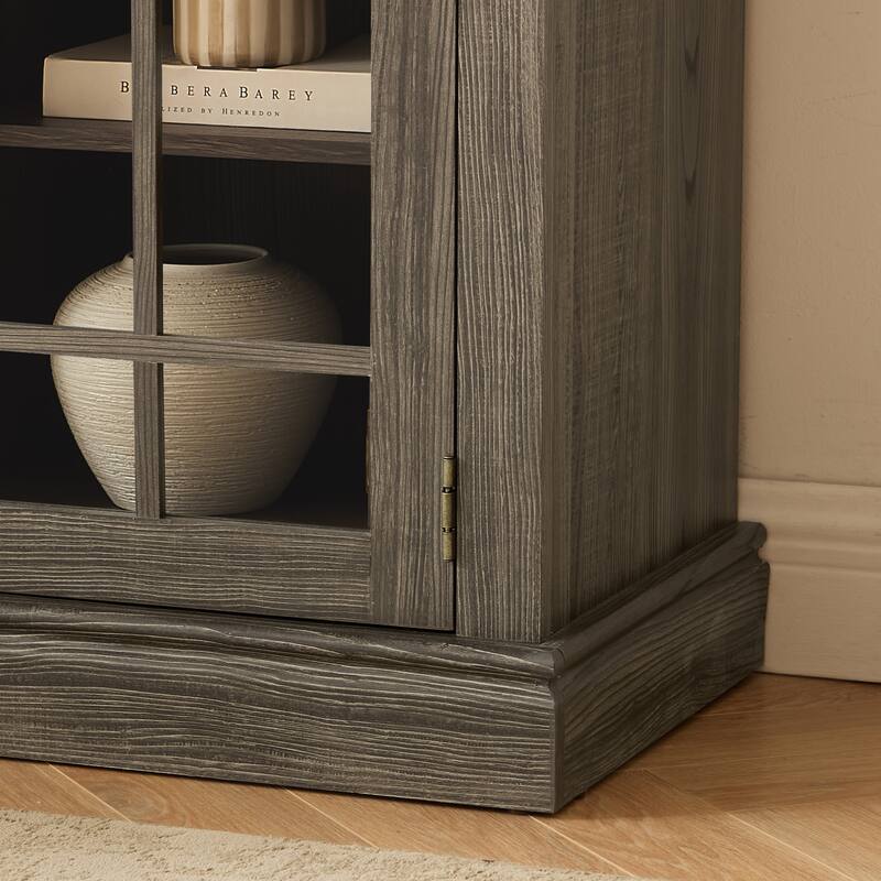 GDFStudio Alice Wood 70" TV Stand with Faux Stone Surround and 2 Door Storage