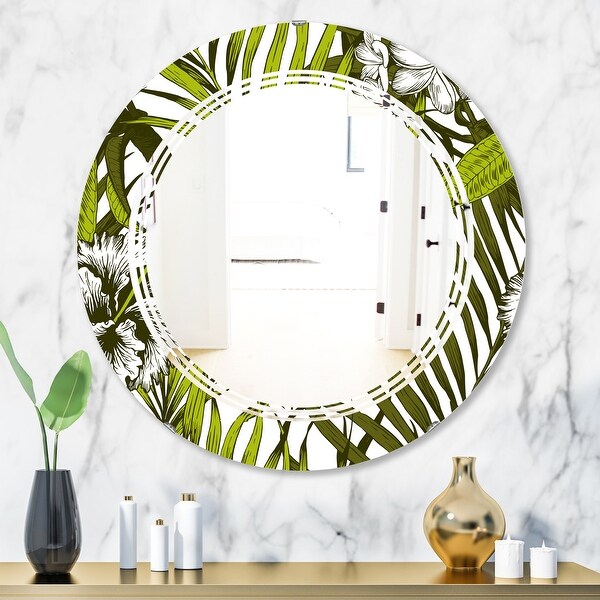 Designart 'Tropical Palm Leaves I' Modern Round or Oval Wall Mirror ...