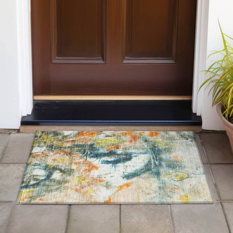 Machine Washable Indoor/Outdoor Modern Artistry Chantille Rug - Sage - 1'8" x 2'6"